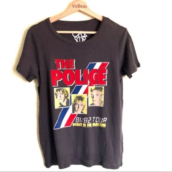 Gray Chaser The Police Graphic Band Short Sleeve Crew Neck T-Shirt Top (NWT) - Picture 1 of 4